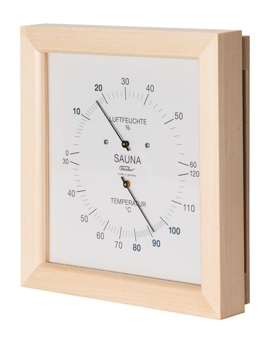 Термометр-гигрометр для сауны Fischer в деревянном корпусе квадратный